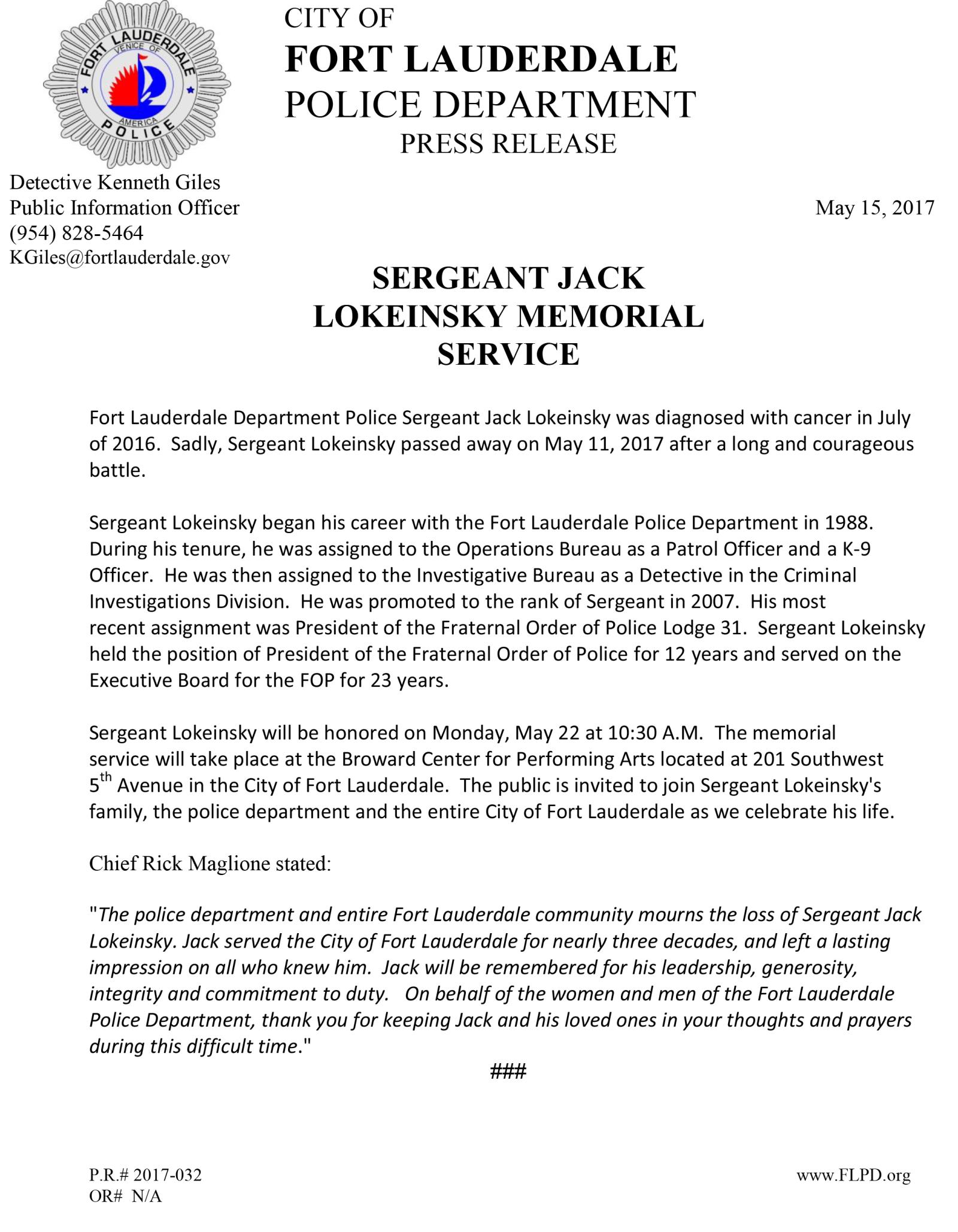 FLPD Lokeinsky Memorial Service