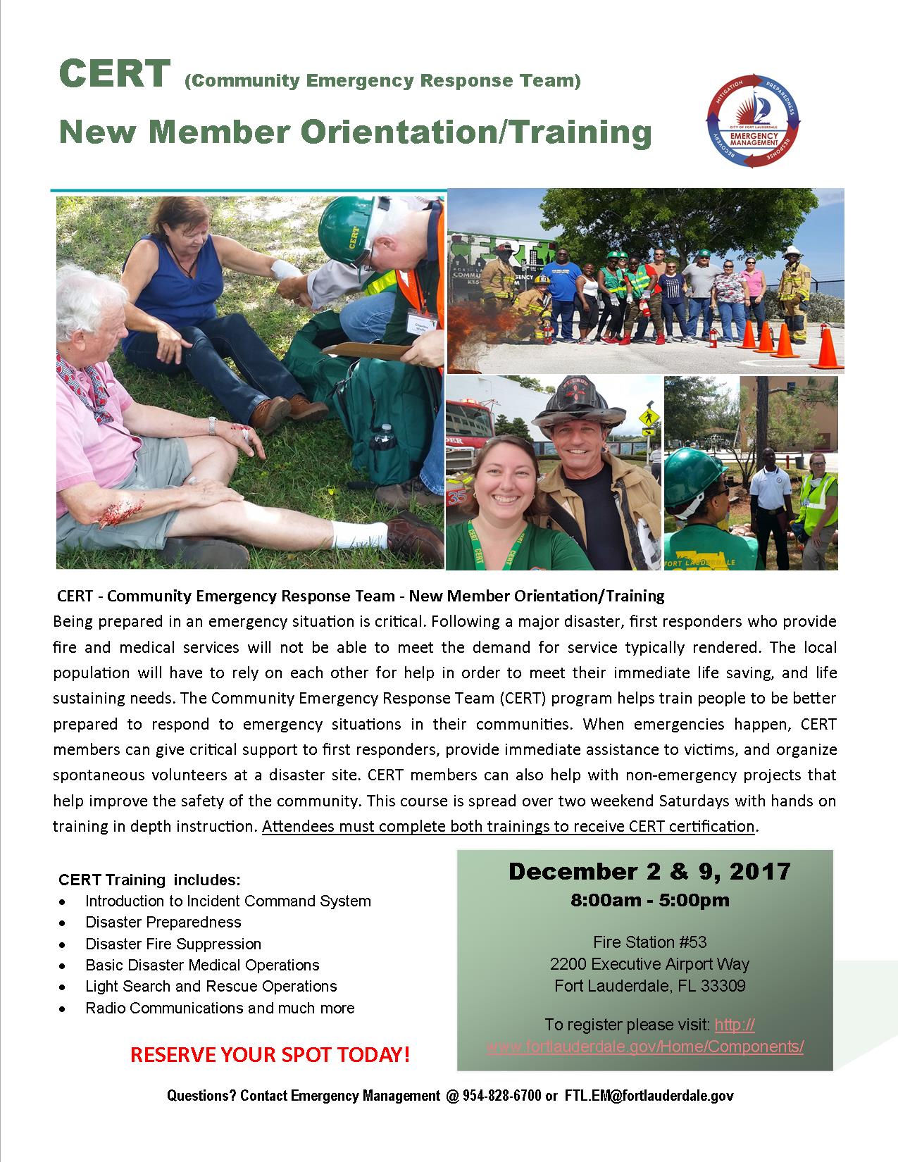 Dec 2nd and 9th Final New CERT Orientation