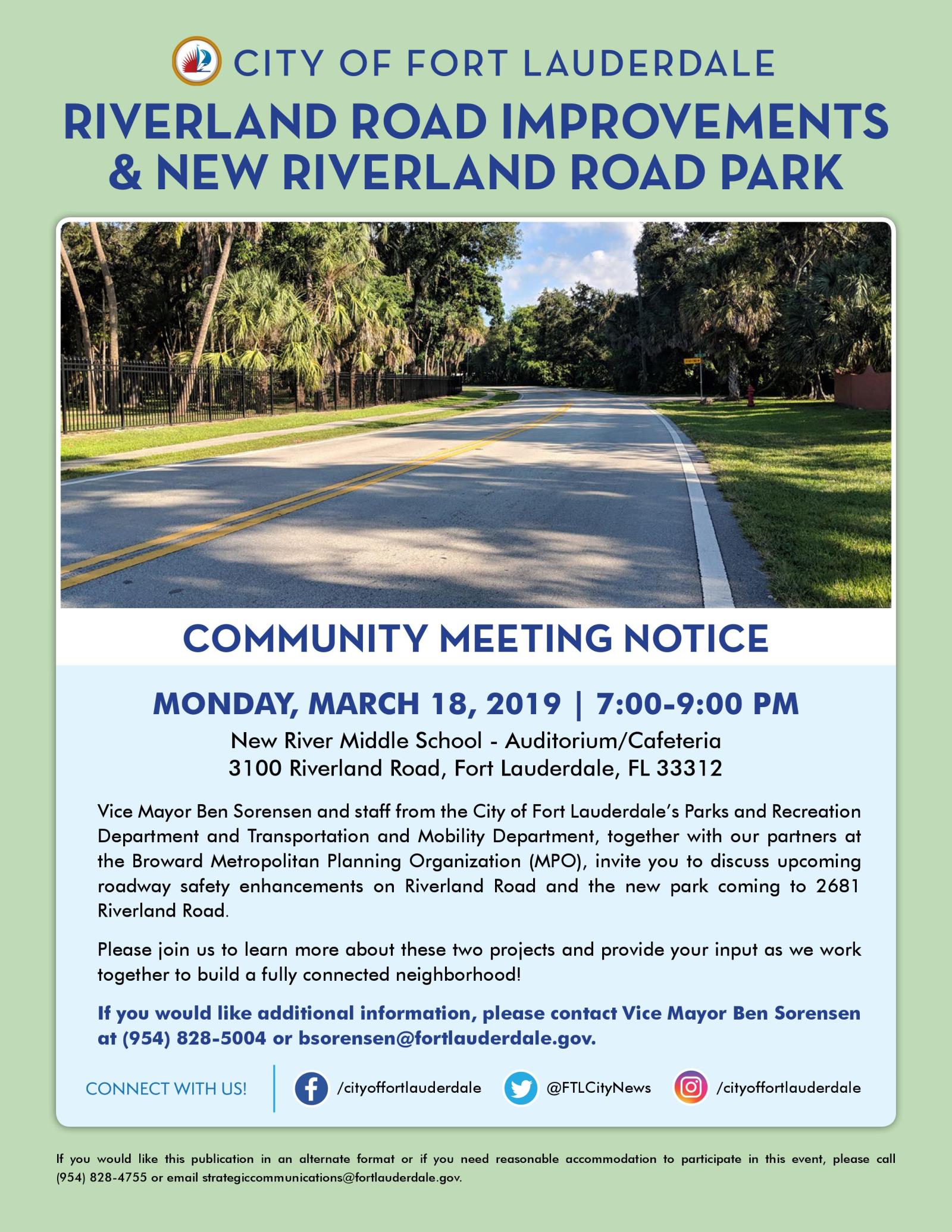 Riverland Road Improvements & New Riverland Road Park Community Meeting