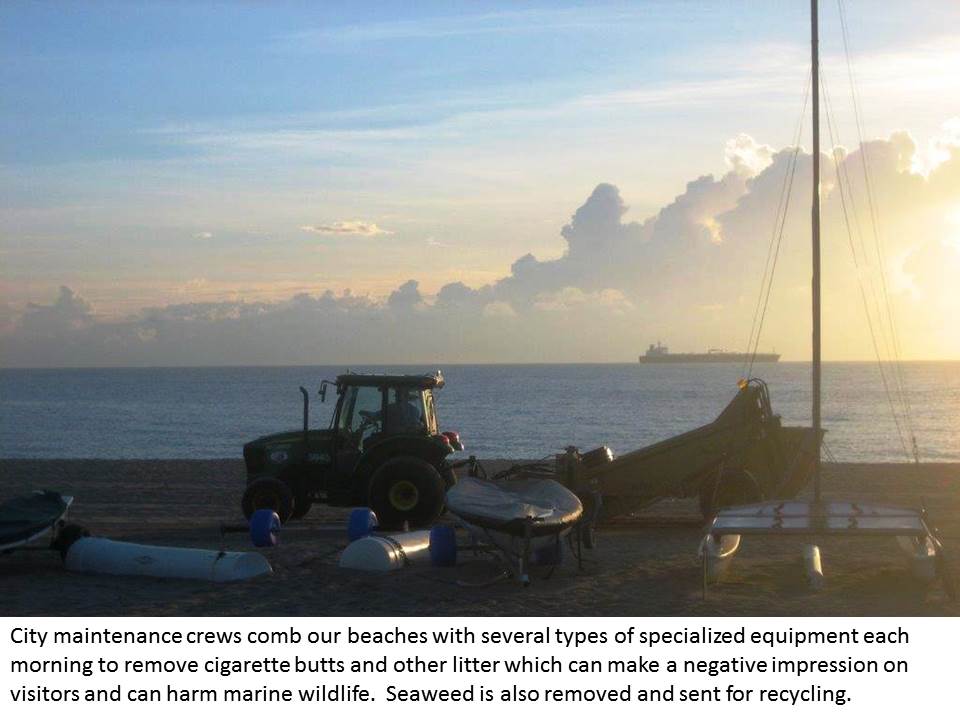 City maintenance crews combing the beach for litter